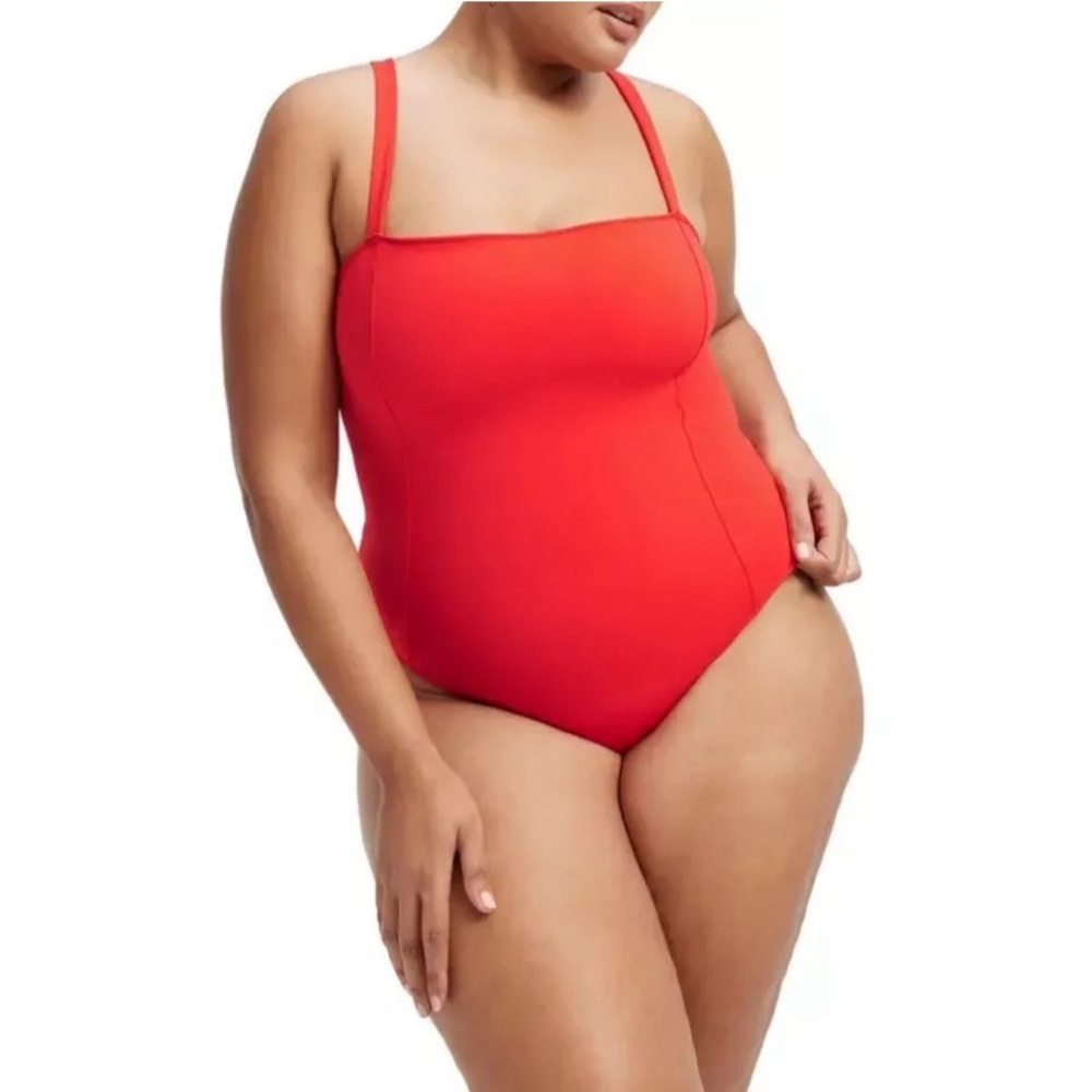 Good American Sculpt Lace Up Back Red One Piece Swimsuit Women’s Size 7/ 4XL